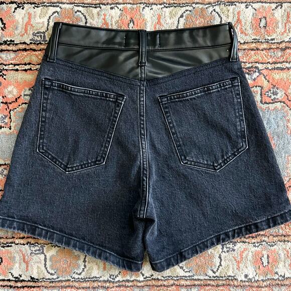 Abercrombie & Fitch The Dad Faux Leather High-Rise Denim Shorts - Picture 6 of 11